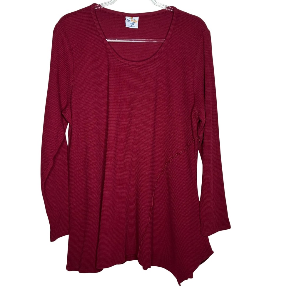 Sea Breeze of California  Womens Large Burgundy Waffle Knit Asymmetrical Top USA